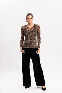 Blusa de Tule Manga longa Devorê Caxemira