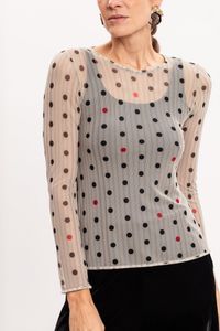Blusa Segunda Pele em Tule Manga Longa Poá
