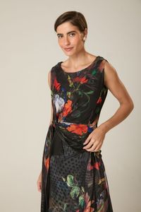 Blusa de Tule Floral Sem Manga Estampa Elias Vanden Broeck