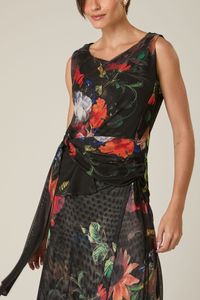 Blusa de Tule Floral Sem Manga Estampa Elias Vanden Broeck