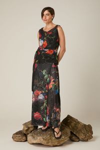 Blusa de Tule Floral Sem Manga Estampa Elias Vanden Broeck