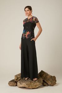 Blusa Segunda Pele de Tule Floral Manga Curta Estampa Elias Vanden Broeck 
