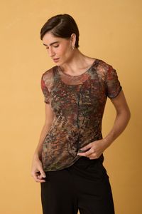 Blusa Segunda Pele de Tule Manga Curta Van Gogh