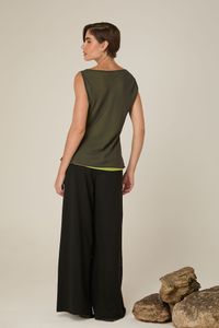 Blusa Regata de Musseline Dupla Verde Decote V
