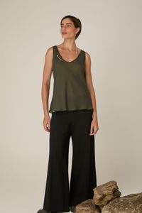 Blusa Regata de Musseline Dupla Verde Decote V