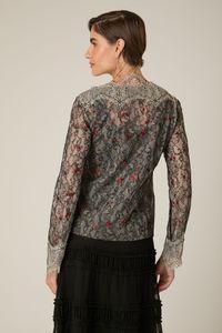 Blusa Tule Bordado com Renda Preta