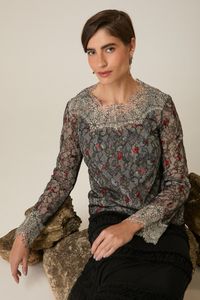 Blusa Tule Bordado com Renda Preta