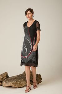 Vestido Curto de Tule Geométrico com Fita de Cetim