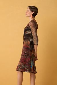 Vestido Curto Reto de Tule Estampa Vincent van Gogh