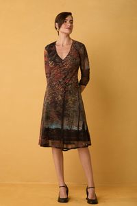 Vestido Curto de Tule Estampa Van Gogh Manga 3/4