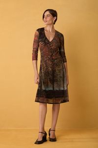 Vestido Curto de Tule Estampa Van Gogh Manga 3/4