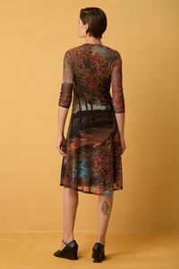 Vestido Curto de Tule Estampa Van Gogh Manga 3/4