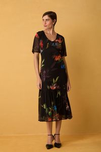Vestido Midi de Tule Floral com Passa-Fita Estampa Elias Vanden Broeck