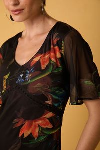 Vestido Midi de Tule Floral com Passa-Fita Estampa Elias Vanden Broeck