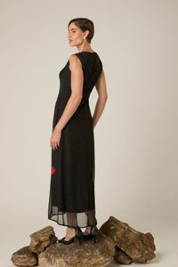 Vestido Longo de Tule Floral com Decote V Estampa Rosa