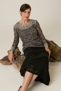 Saia Midi de Tule Preta com Frufru
