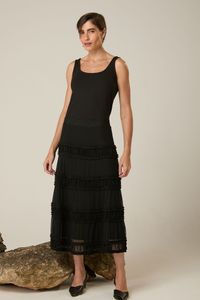 Saia Midi de Tule Preta com Frufru