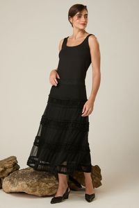 Saia Midi de Tule Preta com Frufru