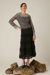Saia Midi de Tule Preta com Frufru