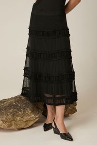 Saia Midi de Tule Preta com Frufru