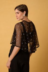 Bolero de Tule Preto com Poás Coloridos