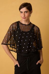Bolero de Tule Preto com Poás Coloridos