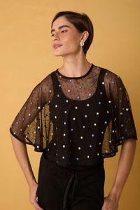 Bolero de Tule Preto com Poás Coloridos