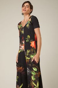 Macacão Longo de Malha Estampado Floral com Bolsos