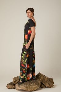 Macacão Longo de Malha Estampado Floral com Bolsos