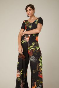 Macacão Longo de Malha Estampado Floral com Bolsos