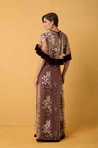 Bolero Feminino de Tule Bordado Floral com Veludo Vinho