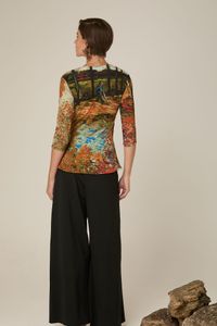 Blusa Estampada com Decote Transpassado e Manga 3/4 Vicente Van Gogh