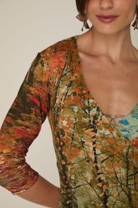 Blusa Estampada com Decote Transpassado e Manga 3/4 Vicente Van Gogh