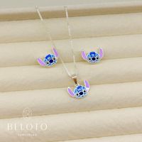 Foto do produto CONJUNTO INFANTIL COLAR + BRINCO STITCH  BANHADO EM PRATA 925