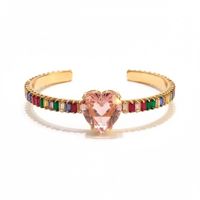 Foto do produto BRACELETE RIVIERA CRAVEJADO COM ZIRCÔNIAS COLORIDAS E CORAÇÃO ROSA BANHADO EM OURO 18K 