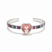 Foto do produto BRACELETE RIVIERA CRAVEJADO COM ZIRCONIAS COLORIDAS E CORAÇÃO ROSA - BANHADO EM PRATA 925