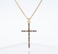 Foto do produto COLAR CRUZ CRAVEJADA COM ZIRCONIAS COLORS - BANHADO EM OURO 18K