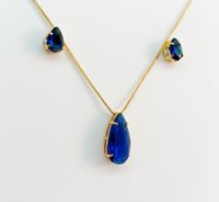 Foto do produto CONJUNTO COLAR + BRINCO GOTA AZUL - BANHADO A OURO 18K