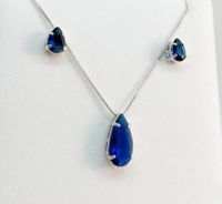 Foto do produto CONJUNTO COLAR + BRINCO GOTA AZUL - BANHADO EM PRATA 925