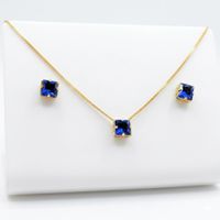 Foto do produto CONJUNTO COLAR + BRINCO QUADRADO AZUL  - BANHADO EM OURO 18K