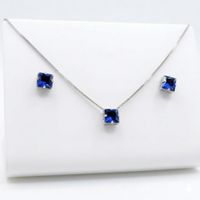 Foto do produto CONJUNTO COLAR + BRINCO QUADRADO AZUL  - BANHADO EM PRATA 925