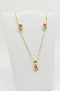 Foto do produto CONJUNTO INFANTIL COLAR + BRINCO TULIPA - BANHADO A OURO 18K