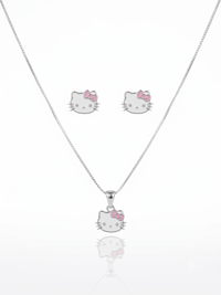 Foto do produto CONJUNTO INFANTIL COLAR + BRINCO HELLO KITTY -  BANHADO A PRATA 925