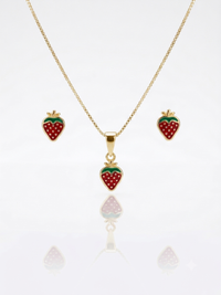 Foto do produto CONJUNTO INFANTIL MORANGUINHO COLAR + BRINCO BANHADO A OURO 18K