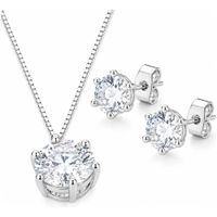 Foto do produto CONJUNTO COLAR + BRINCO PONTO DE LUZ CRISTAL - BANHADO EM PRATA 925