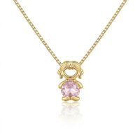 Foto do produto COLAR FILHA ZIRCONIA ROSA CABEÇA VAZADA - BANHADO EM OURO 18K