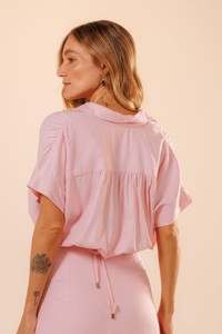 Camisa Curta com Elástico Linho Ziza Rosa