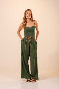 Calça Longa Pantalona Linho Mano Verde Oliveira