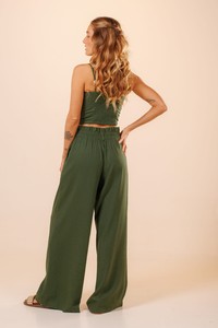 Calça Longa Pantalona Linho Mano Verde Oliveira