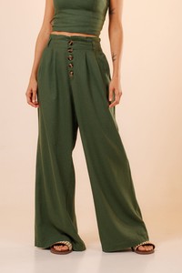 Calça Longa Pantalona Linho Mano Verde Oliveira